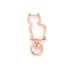 Rose Gold Alloy Swivel Lobster Claw Clasps, Swivel Snap Hook, Cadmium Free & Lead Free, Cat, Rose Gold, 42x19mm