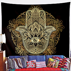Gold Polyester Hamsa Hand/Hand of Miriam with Evil Eye Pattern Wall Hanging Tapestry, for Bedroom Living Room Decoration, Rectangle, Gold, 1300x1500mm