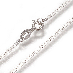 Platinum Rhodium Plated 925 Sterling Silver Mariner Link Chain Necklaces, with Spring Ring Clasps, Platinum, 17.7 inch(45cm)