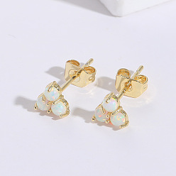 14K Real Gold ES0239 Natural Geometric Protein Stone 925 Silver Stud Earrings for Women - Unique and Elegant Ear Accessories