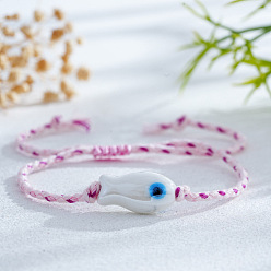Pink Регулируемые браслеты ручной работы из фарфоровых бусин, Браслеты из конопляной нити, сплетенные для женщин, рыба, розовые, 11.02 дюйм (28 см)