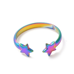 Rainbow Color Ионное покрытие (ip) 304 открытая манжета из нержавеющей стали с двойной звездой для женщин, Радуга цветов, внутренний диаметр: 18 мм