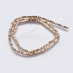 Light Gold Plated Electroplate Non-magnetic Synthetic Hematite Bead Strands, Square Heishi Beads, Light Gold Plated, 2x2x1mm, Hole: 0.5mm, about 410~420pcs/strand, 16.1 inch~16.5 inch