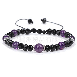 FA0113 Natural Turquoise Beaded Bracelet with Adjustable Black Onyx and Cut Faceted Stones for Men