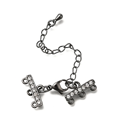 Черный Цвет Металла Стойки обшивки латунь когтя омара застежками, с концевыми цепями и звеньями из прозрачного кубического циркония, долговечный, без свинца и без кадмия, прямоугольные, 3 нитей, 6-луночное, металлический черный , 23 мм, отверстие : 1.2 мм