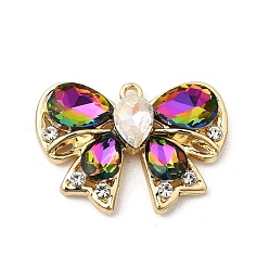 Разноцветный Подвески из сплава и страза, бабочка, стойки покрытие, золотые, красочный, 20.5x29.5x6 мм, отверстие : 1.6 мм