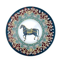 Horse Flat Round Printed Acrylic Knitting Crochet Bottoms, Bag Weaving Board, for DIY Bags Purse Accessories, Horse, 18x0.3cm, Hole: 5mm