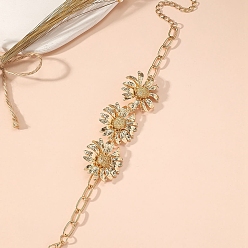 Flower Zinc Alloy Link Bracelets for Women, Golden, Flower, 7-1/8 inch(18cm)