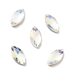 Moonlight K9 Glass Rhinestone Cabochons, Flat Back & Back Plated, Faceted, Horse Eye, Moonlight, 8x4x2mm