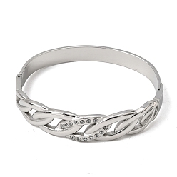 Stainless Steel Color 304 Stainless Steel Crystal Rhinestone Twisted Chain Hinged Cuff Bangles for Women, Stainless Steel Color, Inner Diameter: 2.32x1.99 inch(5.9x5.05cm)