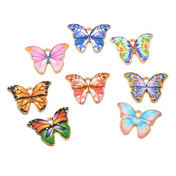 Mixed Color Light Gold Tone Alloy Enamel Pendants, Cadmium Free & Lead Free, Butterfly Charm, Mixed Color, 16x22x1.5mm, Hole: 2x1.5mm