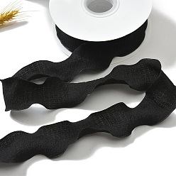 Black Polyester Ruffled Ribbon, Pleated Ribbon, for Gift Wrapping, Bow Tie Making, Black, 1 inch(25mm), about 9.84 Yards(9m)/Roll