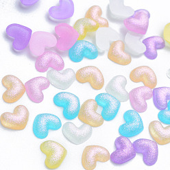 Mixed Color Resin Cabochons, with Glitter Powder, Heart, Mixed Color, 6~6.5x8x2~2.5mm