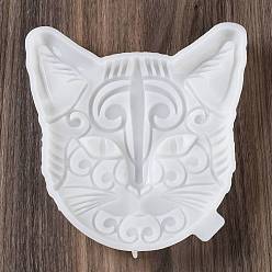 White Cat Face Shape DIY Wall Decoration Silicone Molds, Resin Casting Molds, for UV Resin, Epoxy Resin Craft Making, White, 175x162x21mm, Inner Diameter: 140x150mm