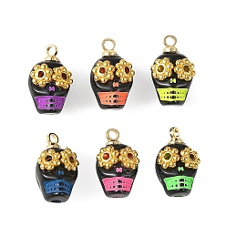 Golden Opaque Acrylic & Alloy Pendants, Skull Charms, Mixed Color, Golden, 13x9.5x7.5mm, Hole: 1.6mm