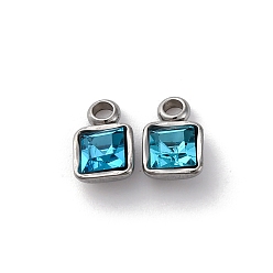 Индиколит 304 из нержавеющей стали горный хрусталь подвески, квадратных амулеты, цвет нержавеющей стали, Indicolite, 8x5x3 мм, отверстие : 1.6 мм