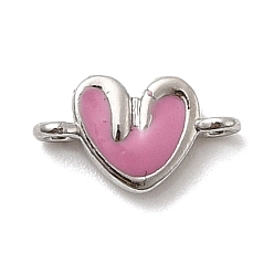 Бледно-Розовый Латунь эмаль подвески, сердце прелести, стойки покрытие, долговечный, без кадмия и без свинца, платина, розовый жемчуг, 6x11x2.5 мм, отверстие : 1 мм