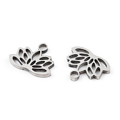 Stainless Steel Color 304 Stainless Steel Charms, Lotus Charms, Stainless Steel Color, 7.5x9.5x1mm, Hole: 1.4mm