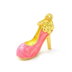 Hot Pink Rack Plating Alloy Enamel Pendants with Jump Ring, High-Heeled Shoes Charms, Matte Gold Color, Hot Pink, 16x14.5x6mm, Jump Ring: 6x1mm, 4mm Inner Diameter