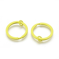Yellow Spray Painted Iron Split Key Rings, Keychain Clasp Findings, Lead Free & Nickel Free, Yellow, 30x2mm, Inner Diameter: 24mm
