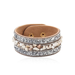 silver white Colorful Crystal Stone Bracelet - European and American Irregular Jewelry, Gemstone Leather Bracelet, Couple