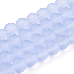 Lilac Transparent Glass Bead Strands, Frosted, Round, Lilac, 8mm, Hole: 1~1.6mm, about 99pcs/strand, 31.4 inch