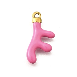 Ярко-Розовый 304 подвески из нержавеющей стали, с эмалью, ионное покрытие (ip), золотые, очарование в форме коралла, ярко-розовый, 23.5x11x3 мм, отверстие : 1.6 мм