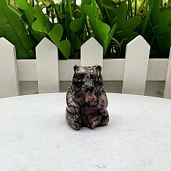 Родонит Скульптурные украшения из натурального родонита, для украшения стола домашнего офиса, медведь, 30~40 мм