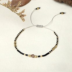 BR0403 Bohemian Style Handmade Braided Friendship Bracelet with Semi-Precious Beads for Women