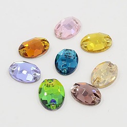 Mixed Color Sew on Rhinestone, Glass Rhinestone, Two Holes, Garments Accessories, Oval, Mixed Color, 10x14x4mm, Hole: 1mm