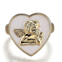 Weiß Manschettenringe aus Messingemail, offene Ringe, cadmiumfrei und bleifrei, Herz mit Engel, golden, weiß, us Größe 6 3/4 (17.1 mm)