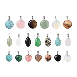 Mixed Stone PandaHall Elite Natural/Synthetic Gemstone Pendants, with Platinum Tone Brass Findings, Mixed Shapes, 7.4x7.2x1.7cm, 20pcs/box
