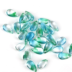 Vert De Mer Clair 5pcs perles de verre tchèques transparentes, top foré, larme, vert de mer clair, 14x8mm, Trou: 1mm