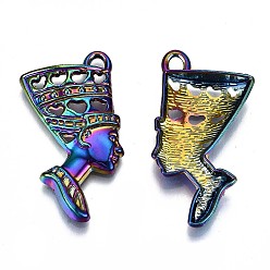 Rainbow Color Alloy Pendants, Cadmium Free & Lead Free, Egyptian queen, Rainbow Color, 39x19.5x4.5mm, Hole: 3x3mm