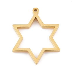 Real 24K Gold Plated Ion Plating(IP) 304 Stainless Steel Open Back Bezel Pendants, Double Sided Polishing, Star of David, Real 24K Gold Plated, 32.5x26x3mm, Hole: 2mm
