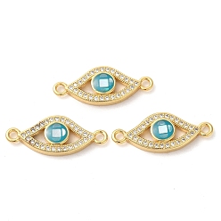 Темно-Голубой Покрытие стойки латунь микро паве прозрачные подвески для глаз с кубическим цирконием, с ракушкой и эмалью, реальный 18 k позолоченный, долговечный, без свинца и без кадмия, глубокое синее небо, 10x24x3 мм, отверстие : 2 мм