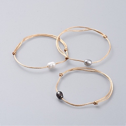 Bois Solide Bracelets de fil de nylon, avec des perles de nacre naturelle, burlywood, 1-3/4 pouces ~ 3-1/2 pouces (4.5~9 cm)