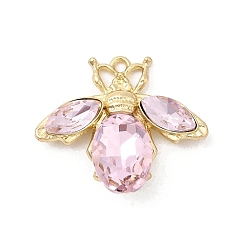 Розовый Подвески из сплава и страза, стойки покрытие, Пчелы, золотые, светло-розовый, 25.5x29x7.5 мм, отверстие : 1.8 мм