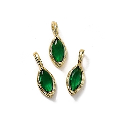 Зеленый Подвески из латуни и стекла в форме конского глаза, стойки покрытие, долговечный, без кадмия и без свинца, золотые, граненые, зелёные, 15x5.5x4 мм, отверстие : 3.5x2 мм