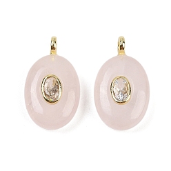 Розовый Кварц Подвески из натурального розового кварца и кубического циркония, овальные подвески с латунными петлями, золотые, 21.5x13x6.5 мм, отверстие : 1.8 мм