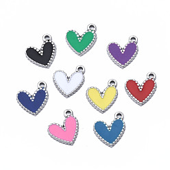 Mixed Color 304 Stainless Steel Charms, with Enamel, Heart, Stainless Steel Color, Mixed Color, 12x10x1.5mm, Hole: 1.2mm