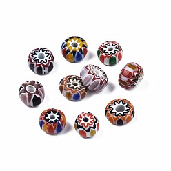 Mixed Color Handmade Millefiori Lampwork Beads, Flat Round, Mixed Color, 7~9x4~6mm, Hole: 1~3mm