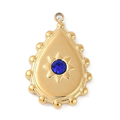 Металлический Синий Ионное покрытие (ip) 304 подвески из нержавеющей стали со стразами, реальный 18 k позолоченный, очарование слезы, металлический синий, 19x12.5x2.5 мм, отверстие : 1.2 мм