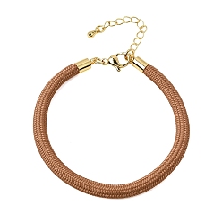 Camel Braided Round Polyester Cord Bracelet Makings, with Brass Findings and 202 Stainless Steel Lobster Claw Clasps, Golden, Camel, 7.28 inch(18.5cm)