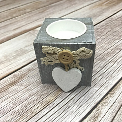 Silver Wooden Candle Holder, Tealight Candlestick Holder, Cube with Heart, Silver, 5.8x5.8x5.8cm
