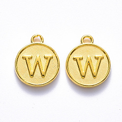 Letter W Alloy Pendant Cabochon Settings, For Enamel, Cadmium Free & Lead Free, Flat Round with Letter, Light Gold, Letter.W, 14x12x2mm, Hole: 1.5mm