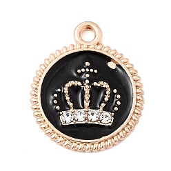 Черный Подвески из эмали и сплава, со стразами, плоско-круглые, чёрные, 19.5x16.5x2 мм, отверстие : 1.8 мм