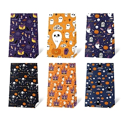 Mixed Color 6Pcs Paper Halloween Candy Bag, Halloween Treat Gift Bag Party Favors, Rectangle with Halloween Theme Pattern, Mixed Color, 15x9.7x26.7cm