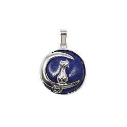 Lapis Lazuli Natural Lapis Lazuli Dyed Pendants, Moon Charms, with Platinum Plated Alloy Cat Shape Findings, 28x24mm