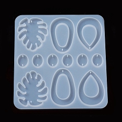 White DIY Pendant Earring Silicone Molds, Resin Casting Molds, For DIY UV Resin, Epoxy Resin Jewelry Making, Mixed Shape, White, 120x130x4mm, Hole: 1mm